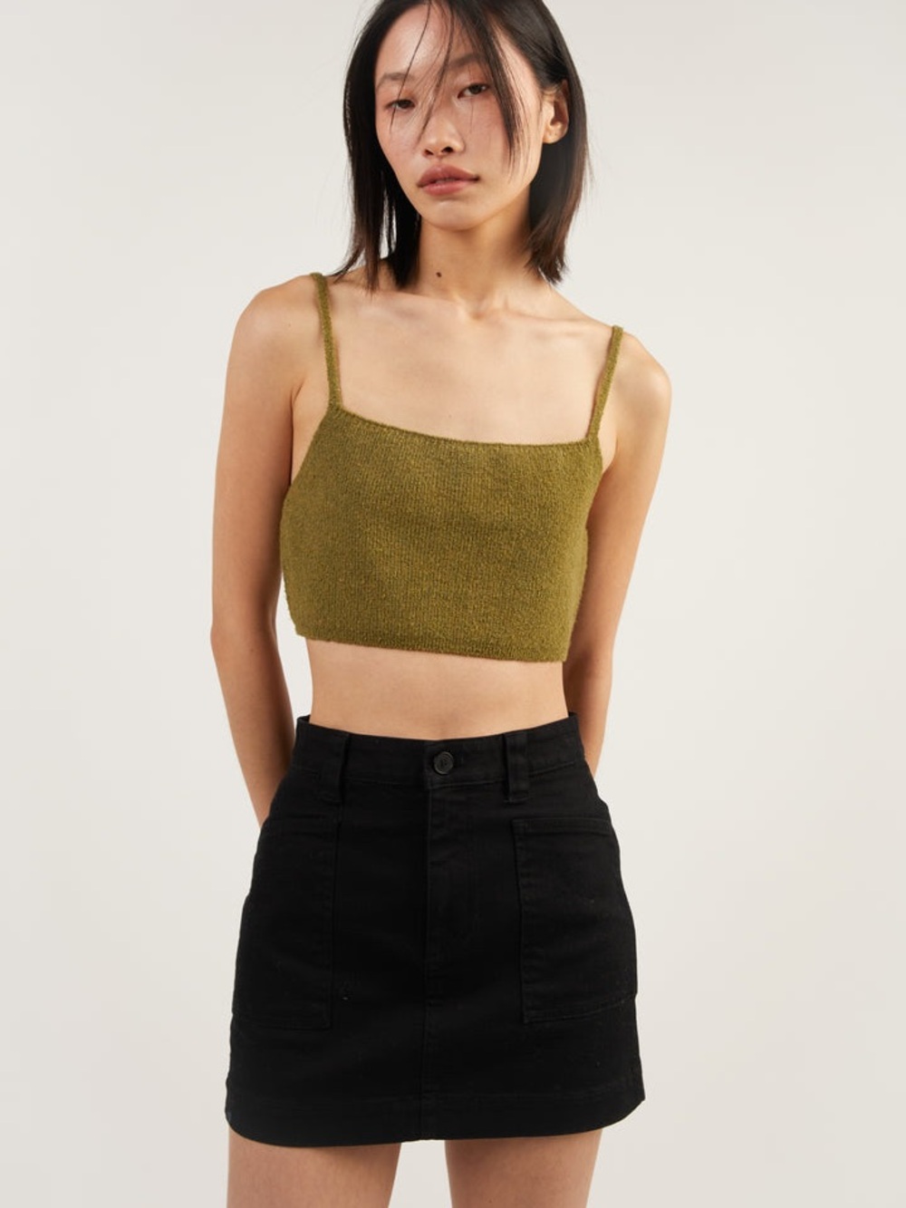OAK + FORT Olive Knit Cropped Cami